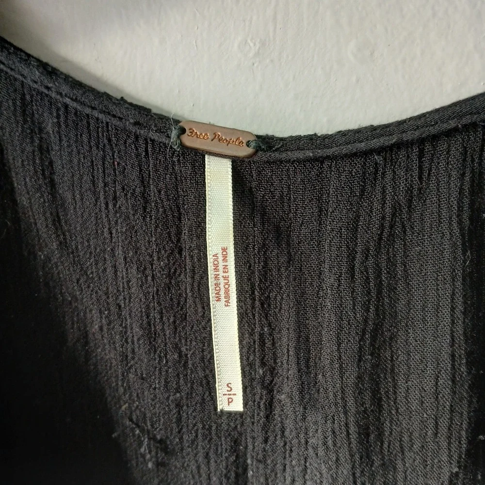 Free People Size Small Snow Angel Mini Dress Black Long Sleeve‎ Bohemian Slip - Picture 7 of 13